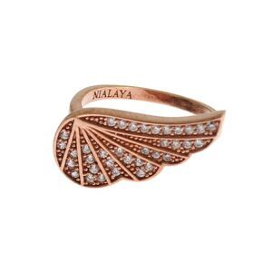 Nialaya Rose Gold Wing Ring CZ Wing Statement Ring Women Pink Rings
